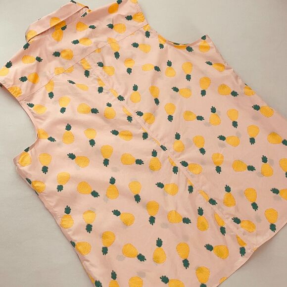 ~ Lands' End 16p Pineapple Print No-Iron Cotton Sleeveless Shirt Button-Up Pink - Picture 9 of 11